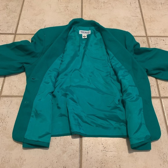 Vintage 80s KLASS Pure New Wool Teal Blazer 12 - Picture 3 of 10